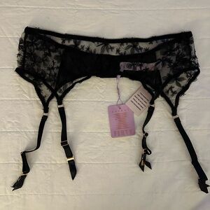 Savage X Fenty Sheer Black Floral Garter Belt 2X